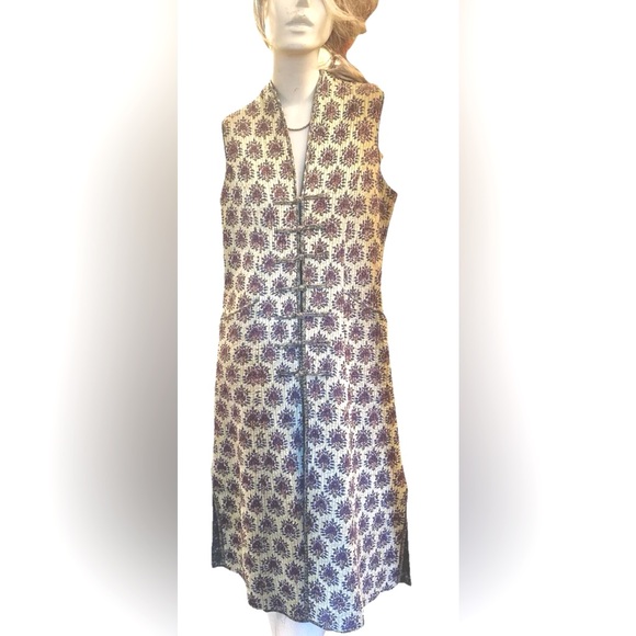🪷 Long Vest Quilted Cotton Block Print Reversible Waistcoat / Anokhi Adini Phool - Picture 2 of 11